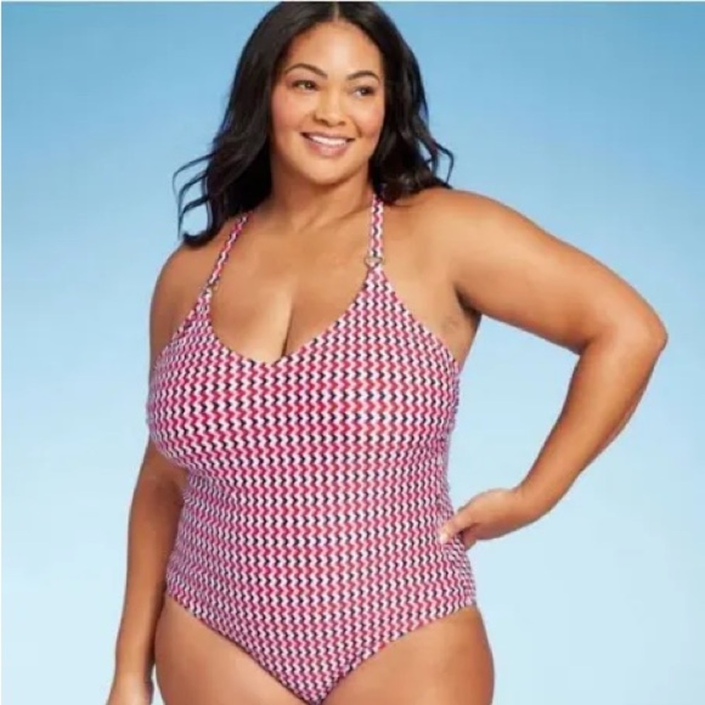 KONA SOL Red Blue Ring Tie Back One-Piece Swimsuit Sz 20 NWT